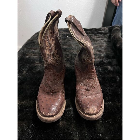 Lucchese Full Quill Ostrich Leather Cowboy Boots Sz 11 D Western Boot Tan - Picture 2 of 12